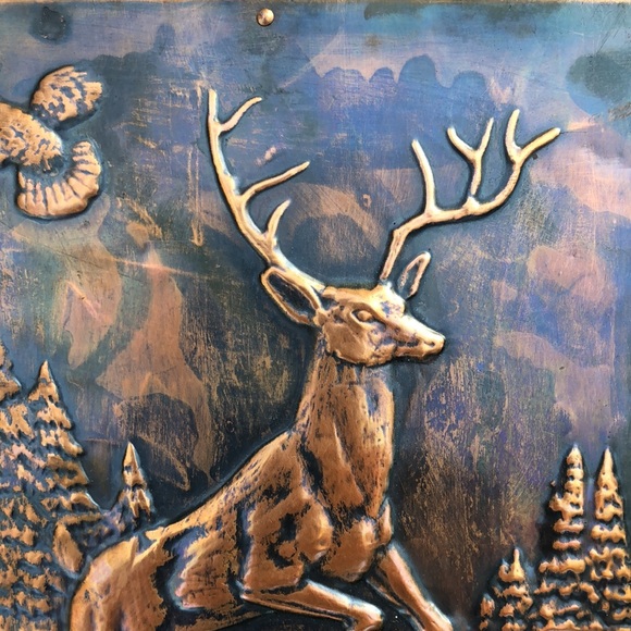 Vintage copper and wood deer art - Picture 2 of 3